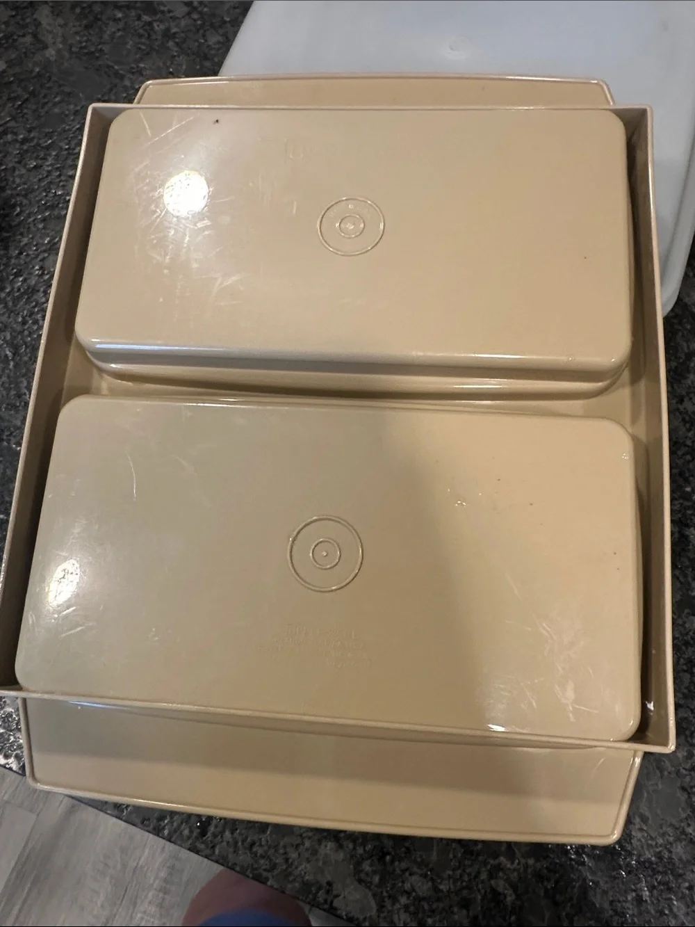 Tupperware Beige Egg Organizer with White Trays and Lid